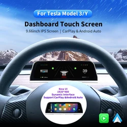 GDBCHZDM Digital Dashboard Heads Up For Tesla Model 3 Y Display Carplay Android Auto 9.66 Inch IPS Screen Auto HUD Power Speed