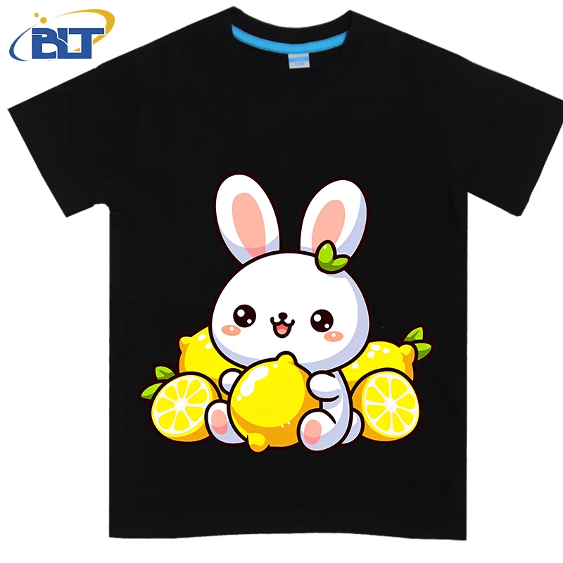 

Bunny with Lemon printed kids T-shirt summer pure cotton short-sleeved casual top suitable for both boys and girls