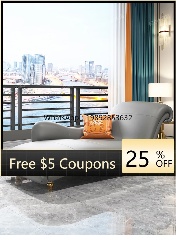 

LYY Luxury Genuine Leather High-End Villa Modern Living Room Single Chaise Lounge Bedroom Lazy Beauty Couch Recliner Sofa