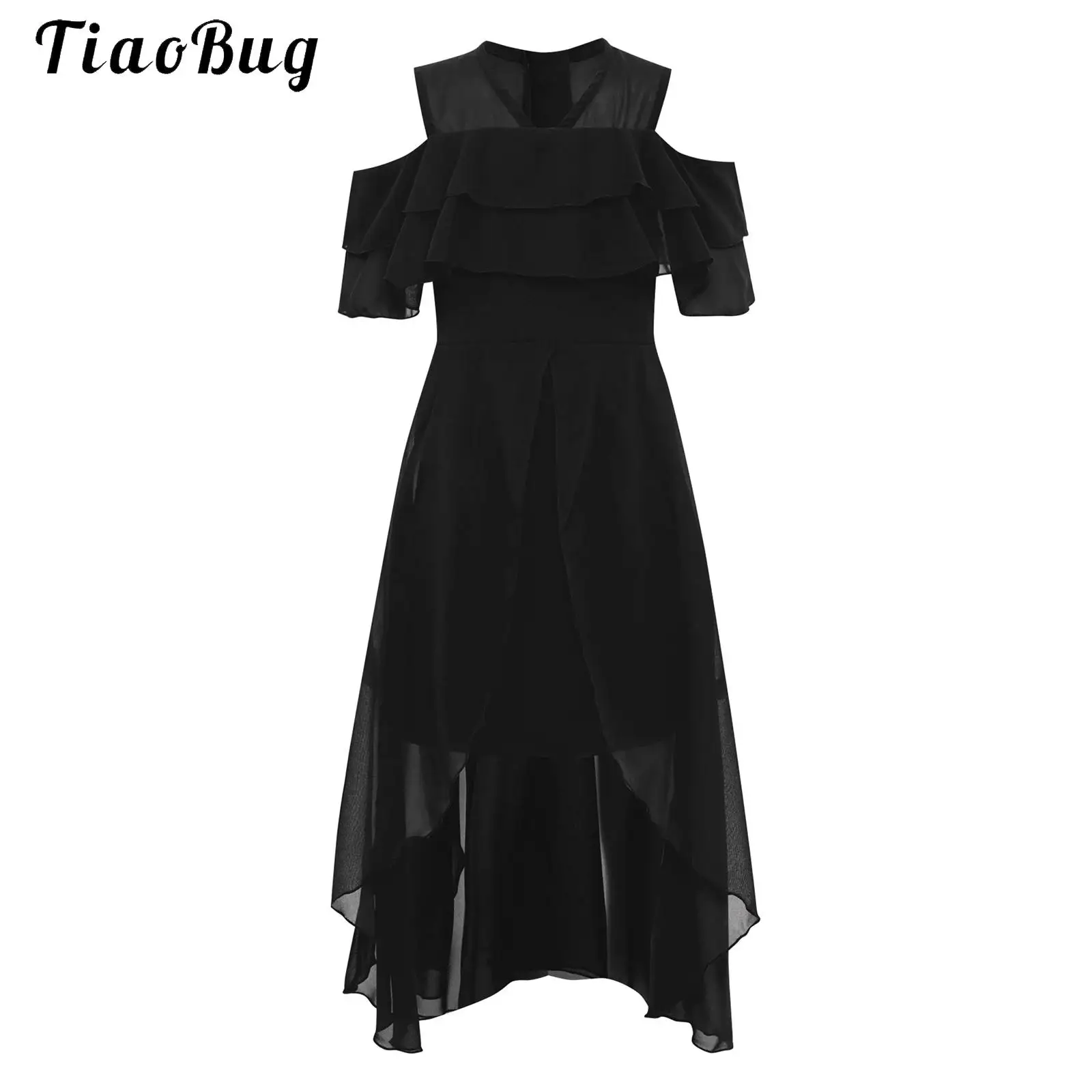 

Black Chiffon Dress for Child Girl Summer Fashion Flower Bridesmaid Dress Cold Shoulder Ceremony Evening Party Wedding Dress