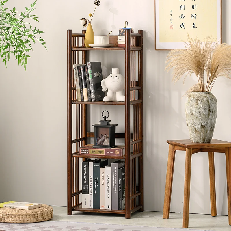 Solid Bamboo Bookshelf Smooth Silent Bearing Structure Durable Anti-Wear High Load Capacity Living Room Balcony Tea Storage
