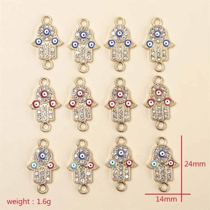 Trendy 10pcs/lot 14*24mm Gold Color Fatima Hand Eyes Charms Connector DIY Earrings Bracelet for Jewelry Making Findings