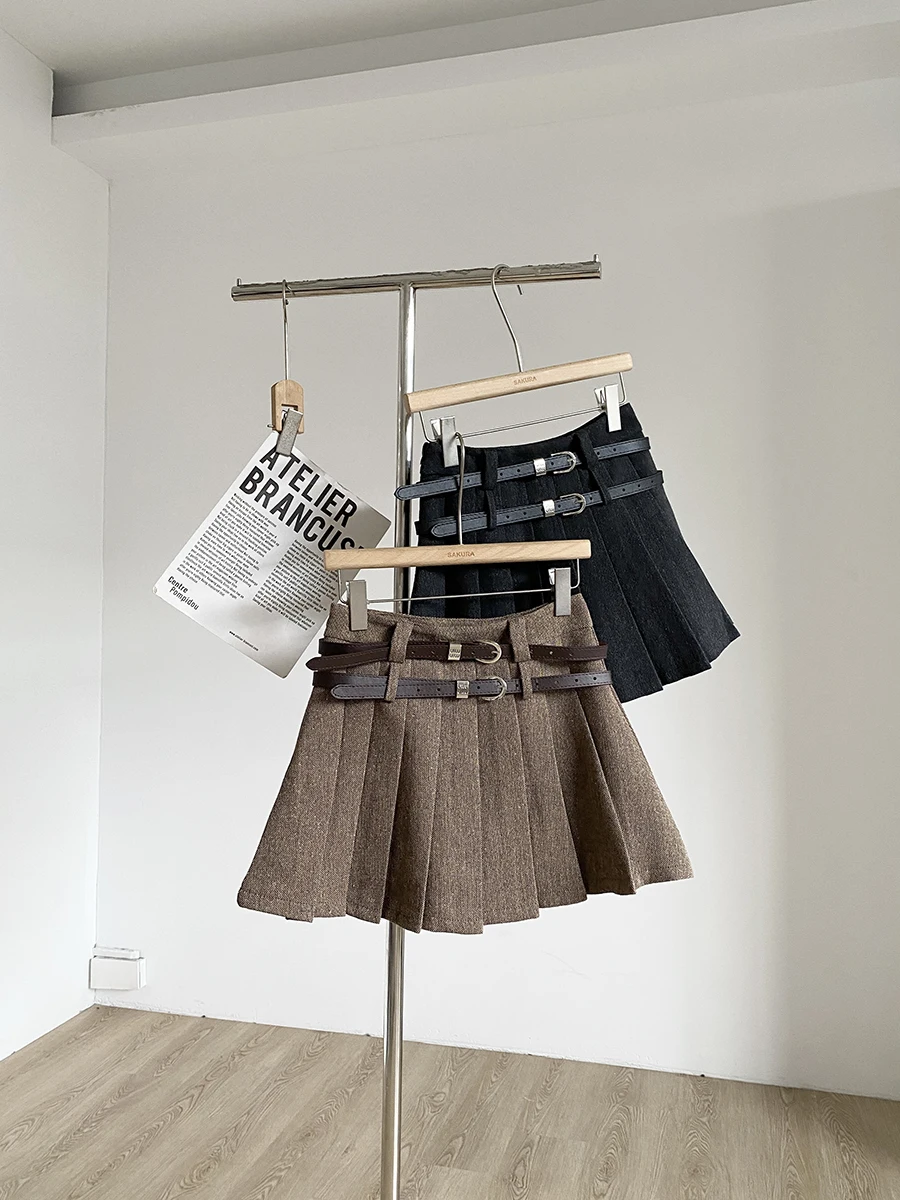 

Fashionable High Waist A-Line Skirt Women's Retro Spicy Half-length Pleated Skirt Korean Style Polyester Fiber Commute