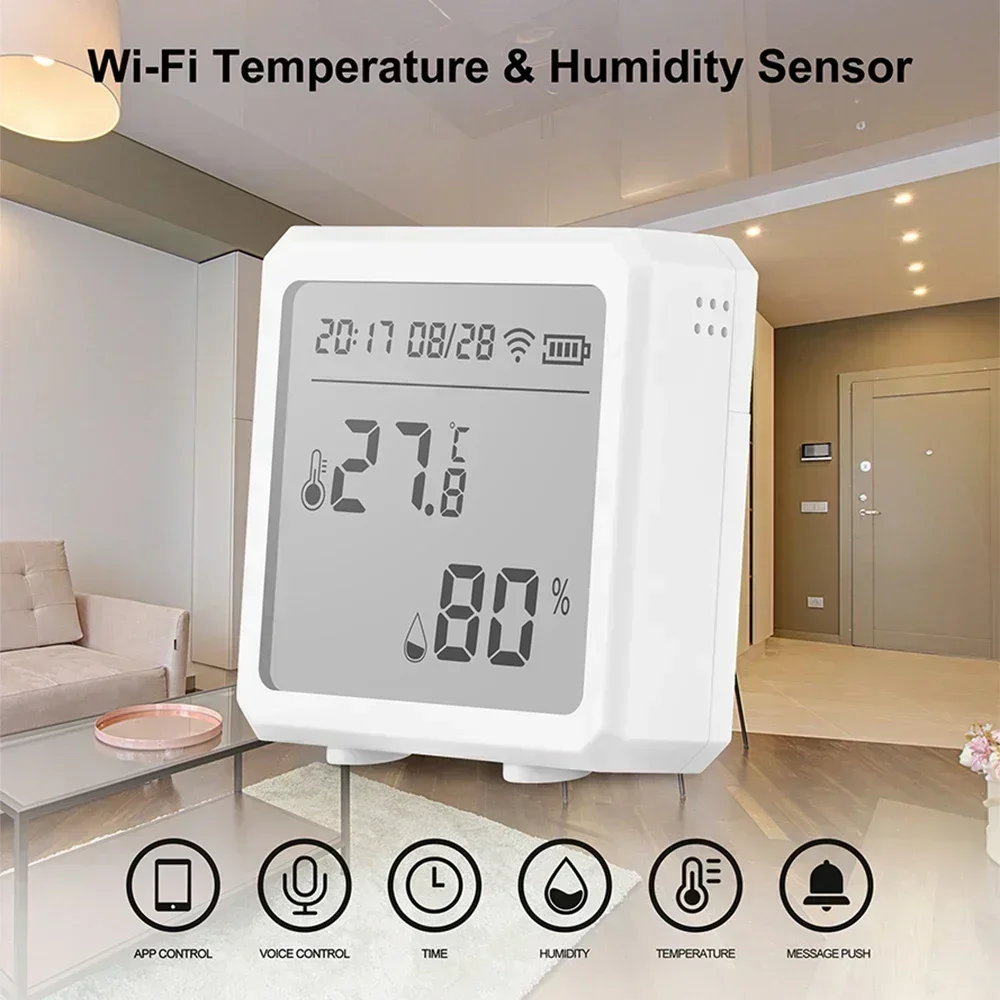 Tuya WiFi Thermometer Temperature Humidity Sensor Meter Alarm Clock Smart Indoor Support Alexa Google Digital Table Hygrometer