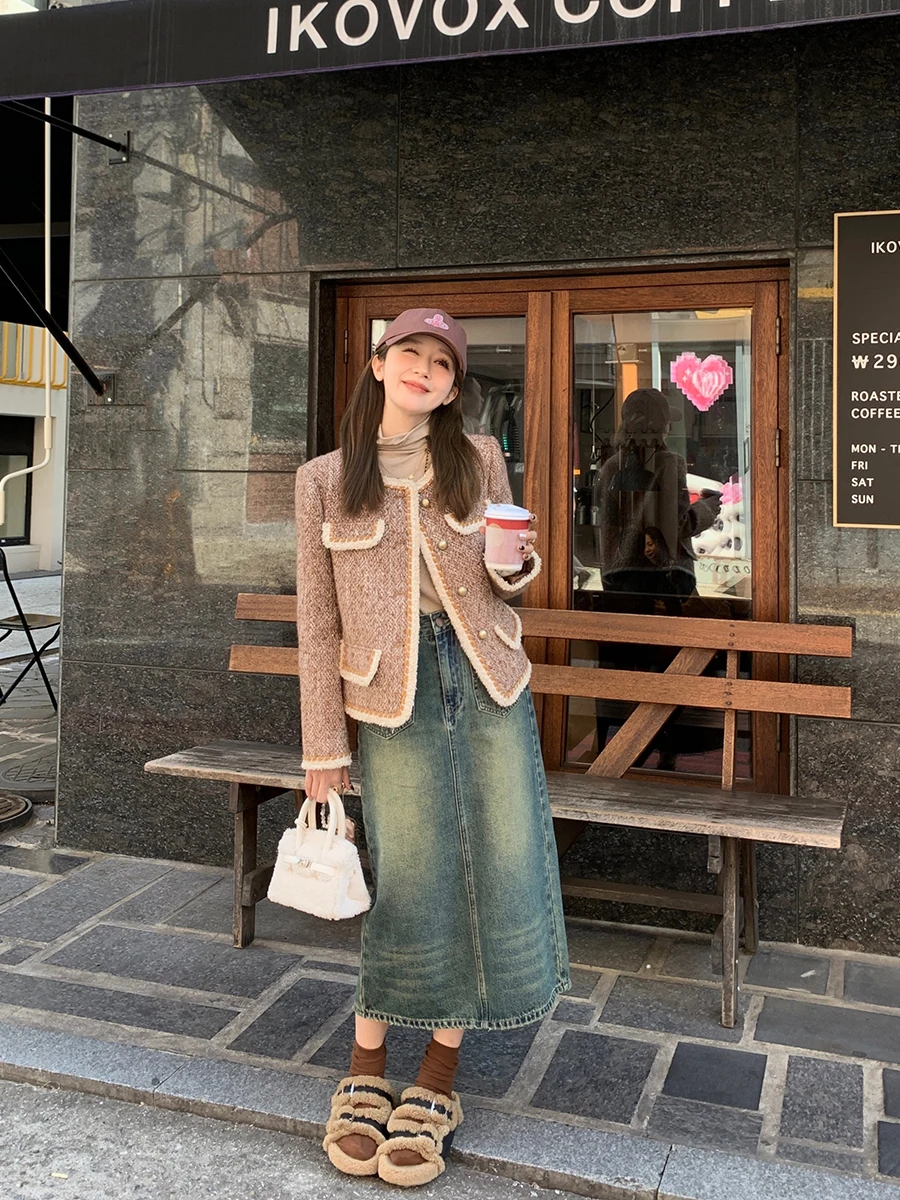 

YANUOYU ort Quilted Nylon Jaet Women's Ele Sle Autumn New Arrival High Quali Coat Button Detail Long Sve round...