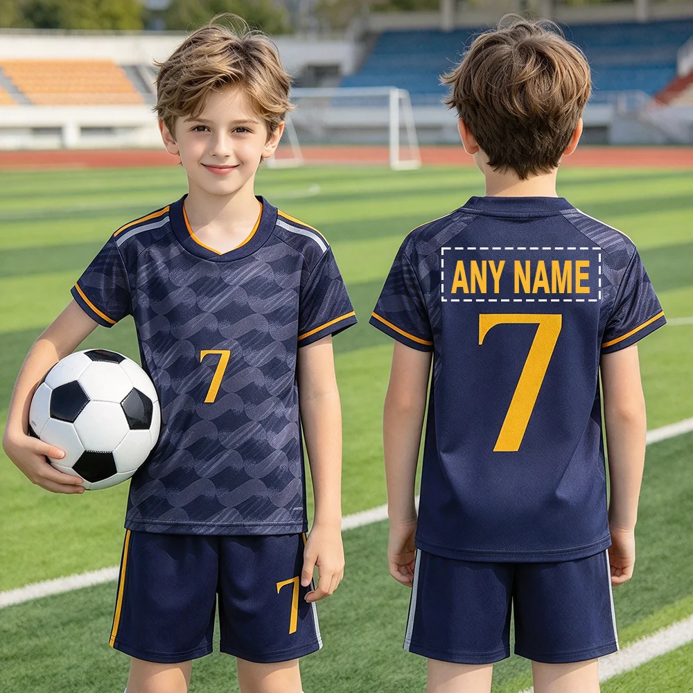 Kids And Teens Lightweight Quick-Dry Soccer Uniform Set for Sports Outdoor Wear Fixed Number 7 Back Name Personaliz