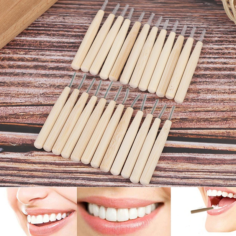 30pcs Bamboo Handle Interdental Brushes Denta Floss Interdental Cleaners Teeth Brush Toothpick Oral Oral Care Tool Teeth Cleaner