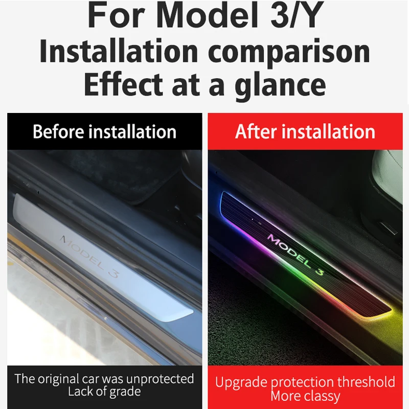 Carbon Fiber For Tesla Model Y Model 3 LED Car Door Sill Light Illuminated Welcome Threshold Scuff Plate Pedal light Lamp RGB