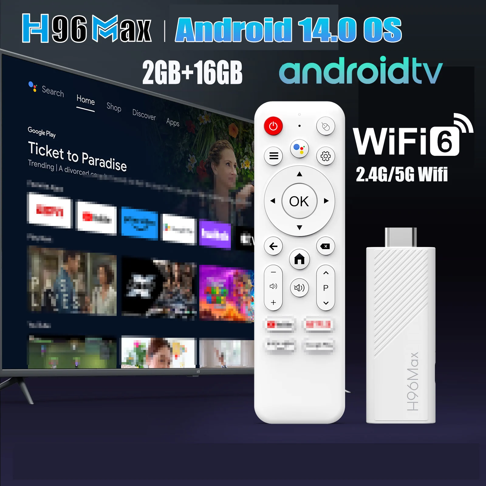 N Android 14.0 TV Stick H96 MAX Allwinner H313 with 4K HDR 2.4G 5G wifi6 8GB 16GB Goolge Voice Remote