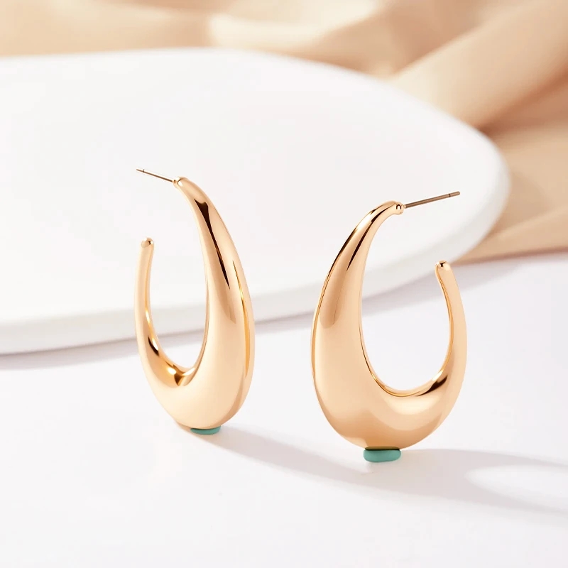 

LESHORE Women's daily commuting Gold Color Oval Hoop Earrings simple and elegant niche style earrings woman Free Shipping