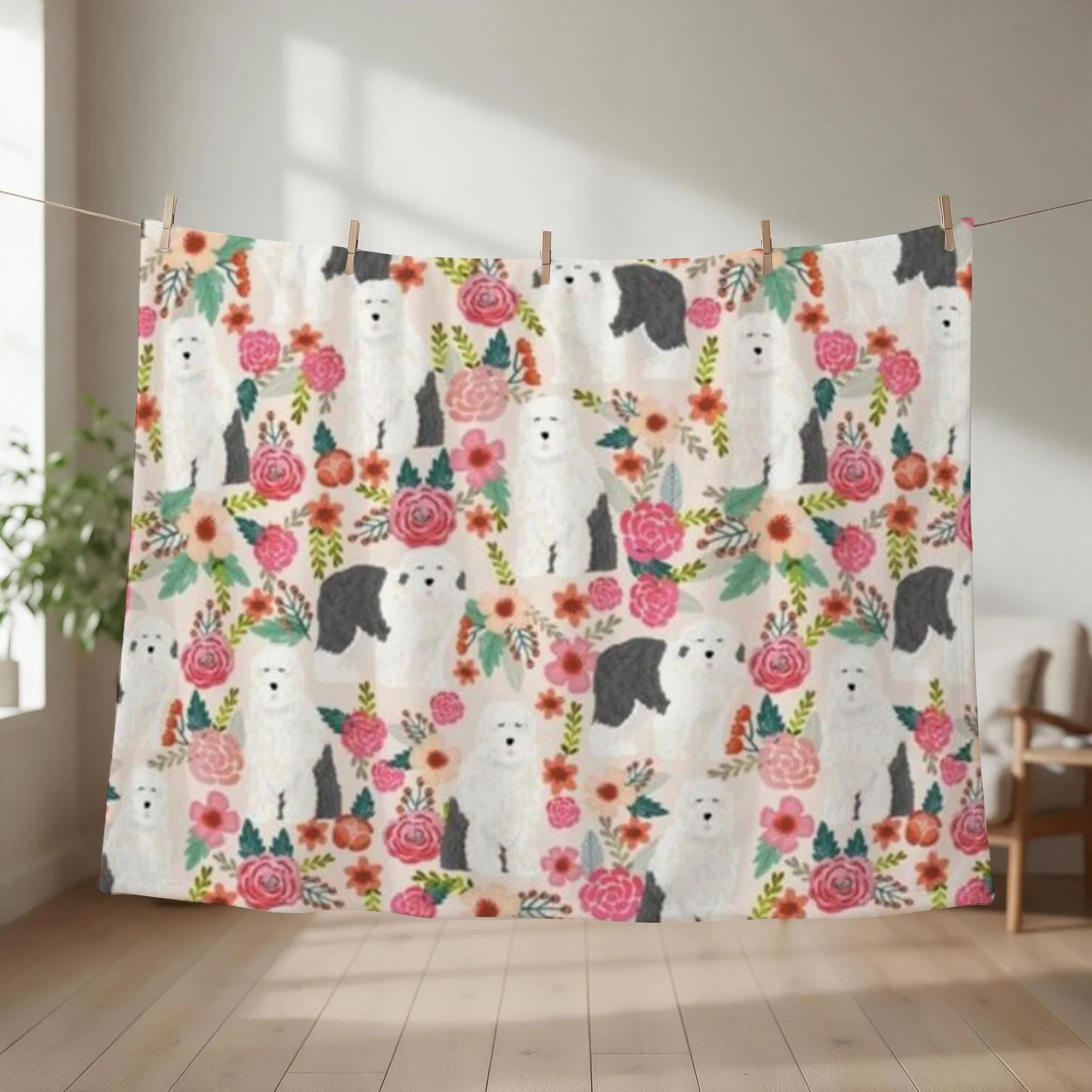 OLD ENGLISH SHEEPDOG Throw Blanket Luxury Flannel Fabric Beach Bed linens Blankets