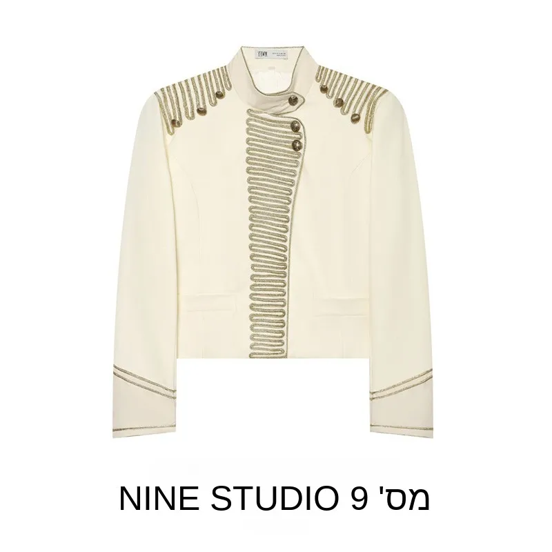 NINE ZAR Women's Short Jacket Knitted Rope Buckle Coat Standard Fit Long Sleeve Stand Collar Button Closure No Hat Summer 2026