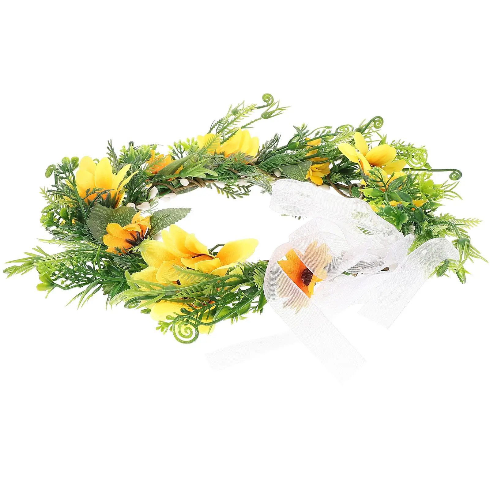 

Artificial Flower Decoration Hair Accessories Girls Plastic Headpiece Wreath Sunflower Bridal Hairband Adjustable Size Realistic