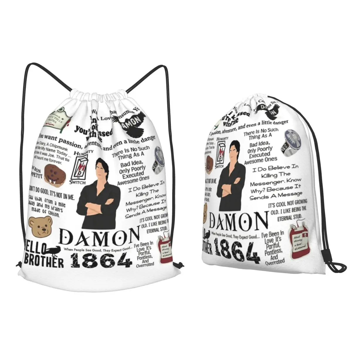 The Vampire Diaries Damon Salvatore TV Series Backpacks Casual Drawstring Bags Sports Bag Book Bags for Man Woman School