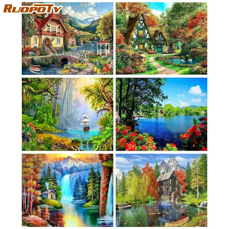 

RUOPOTY DIY Unframe Oil Painting By Numbers For Adult Acrylic Paint By Numbers Natural Scenery On Canvas Home Decoration