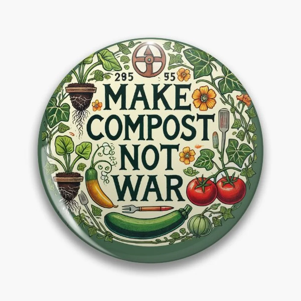 Make compost not War Pin Holographic Star Heart Pin Brooches Laminated Button Fashion Accessory
