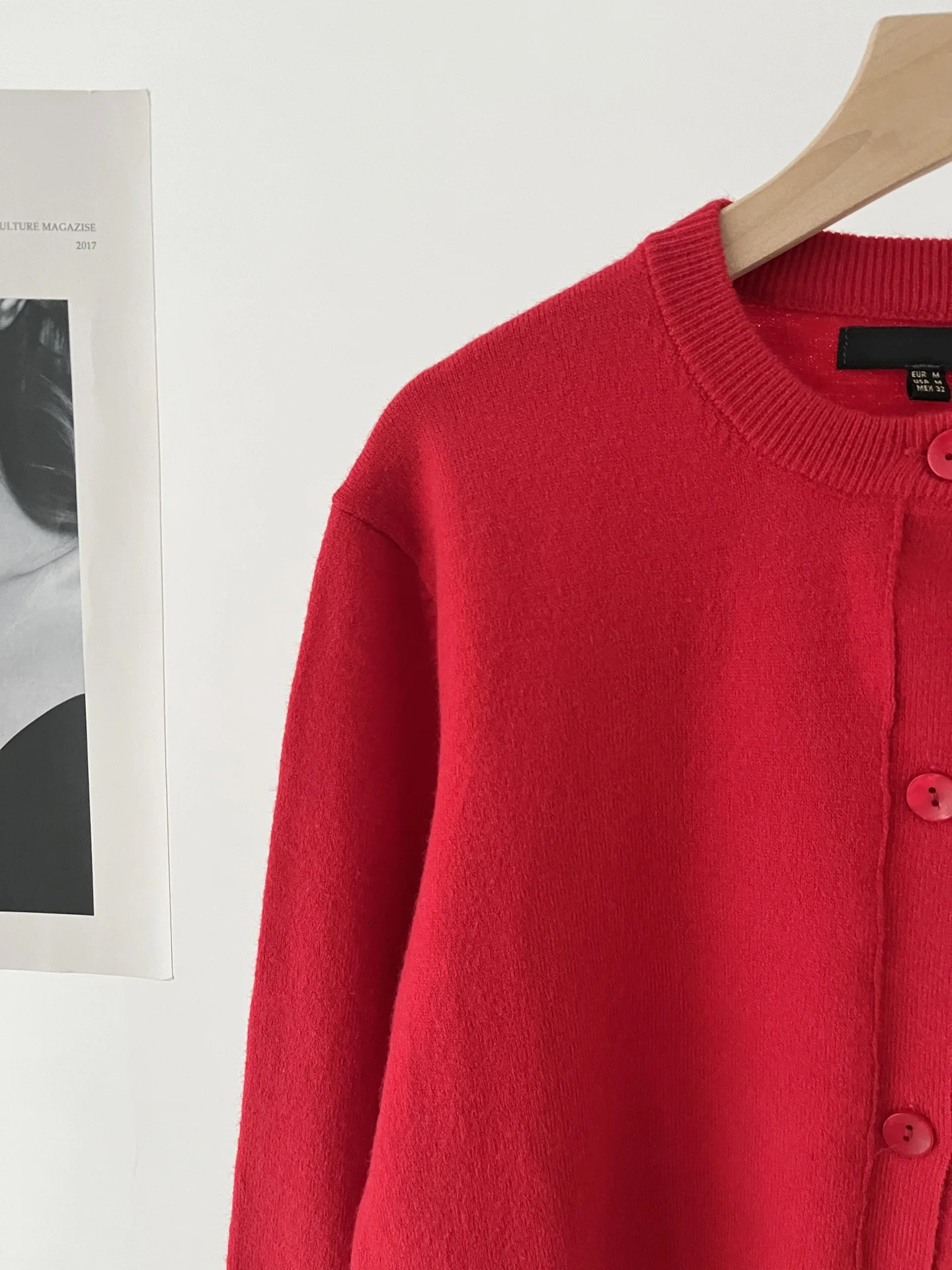 Women's Round Neck Red Knit Cardigan Long Sleeve Female Single-breasted Sweater Knitwear image 3