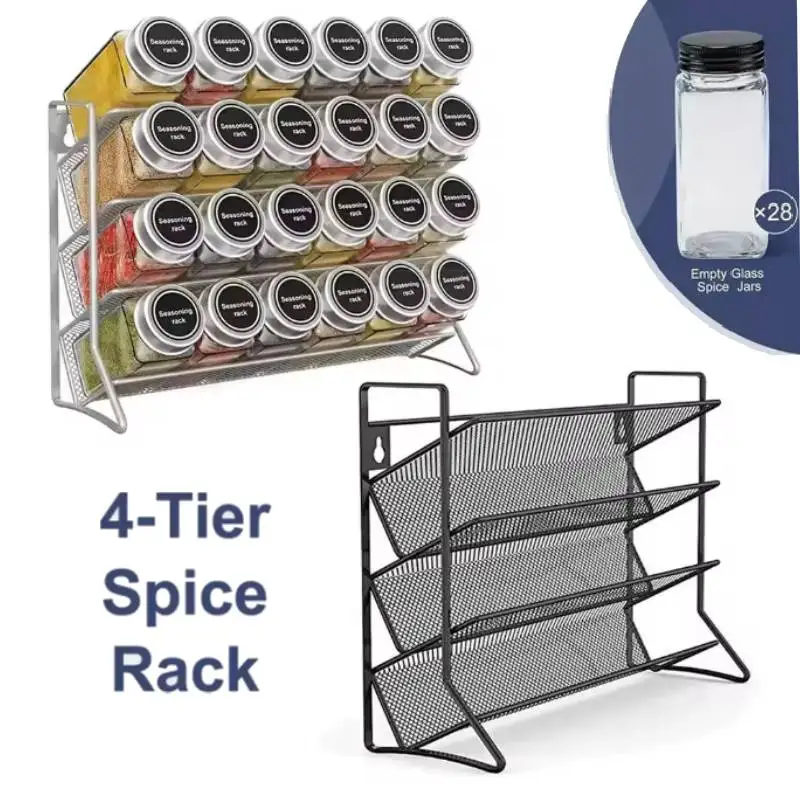

4-х уровневая полка для хранения в шкафу, органайзер для специй из углеродистой стали, нескользящий органайзер для кладовой, подставка для хранения кухонных банок