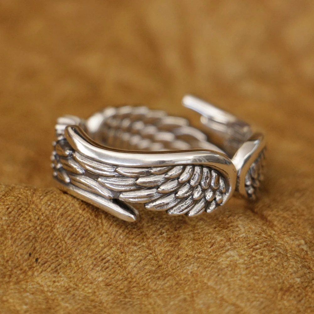 LINSION 925 Sterling Silver Angel Wings Ring Lovely Open Size Ring TA350 US Size 5~16 BZ
