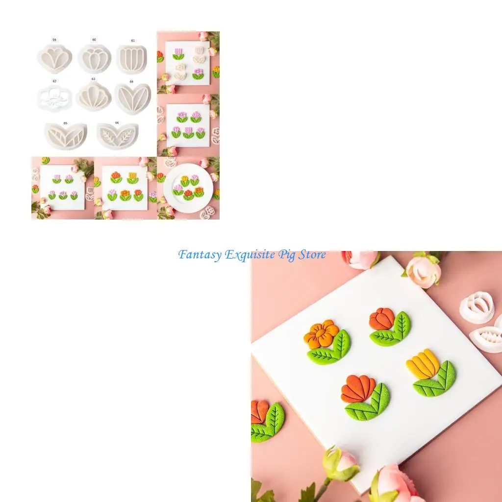 مجموعة قطع الطين ذات الشكل الهندسي، قالب طين الزهور، متعدد الأغراض، حلق الزهور، أداة قطع القالب، صناعة الفخار بنفسك