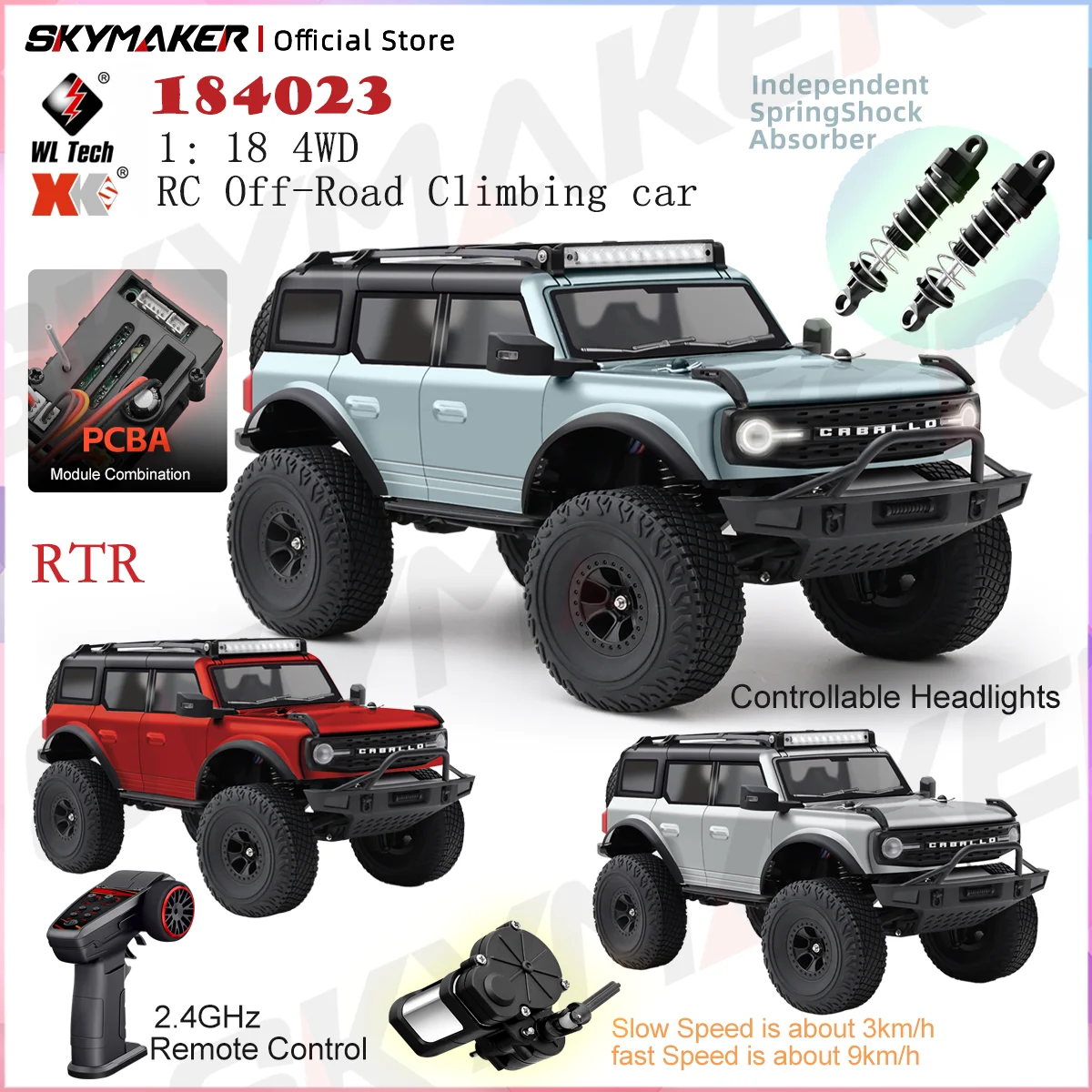 

WLtoys 184023 1:18 RC Car 4WD RC Rock Crawler 2.4GHz with LED Light RTR Professional Off-road Climbing Vehicle Toy for Boys Gift