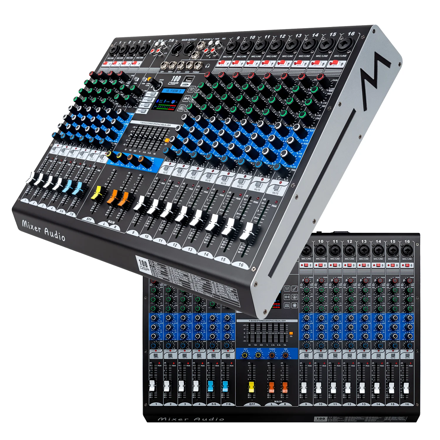 

GAX-HL-M16 Professional Multi-Function Mixer with 100 DSP Effects, Media Playback, and Lighted Side Panels