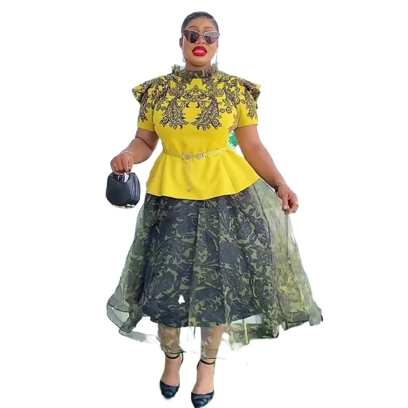

African Summer Dresses For Women 2PCS Sets Tops And Skirts Suits Plus Size Evening Party Long Dress African Clothes 2025 NEW