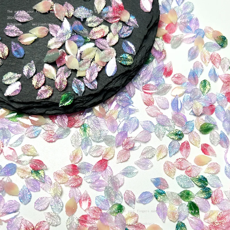 Ins Color Shifting Leaf Nail Charms 100Pcs, Glitter Simulation Leaves Resin Embellishments Nails, Scrapbook & DIY Handcraft