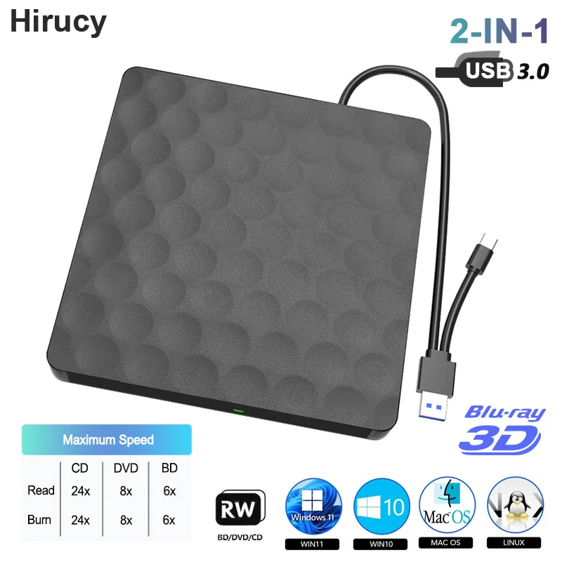 

Внешние оптические приводы Bluray USB 3.0 Type-C BD/CD/DVD RW, ридер, записывающее устройство, портативная Blu-Ray горелка для ноутбука, ПК, Windows, Mac