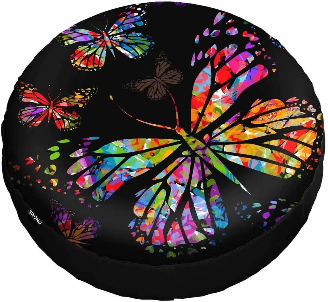 Colorful Butterfly Spare Tire Cover Weatherproof Dust-Proof Tire universalCovers Fit for RV Truck SUV Motorhome Travel