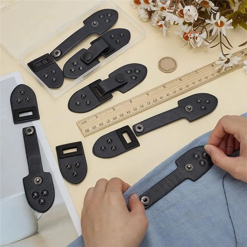 TEXU 6 Pack Metal Leather Cape Cloak Clasp Sew On Toggle Buckles With Black PU Leather Alloy Purse Locks