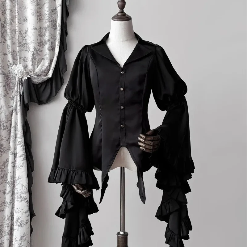 Japanese Vintage Elegant Lolita Shirt Women Victorian Gothic Flare Sleeve Blouses Female Y2k Aesthetic Casual Retro Tops Blusas