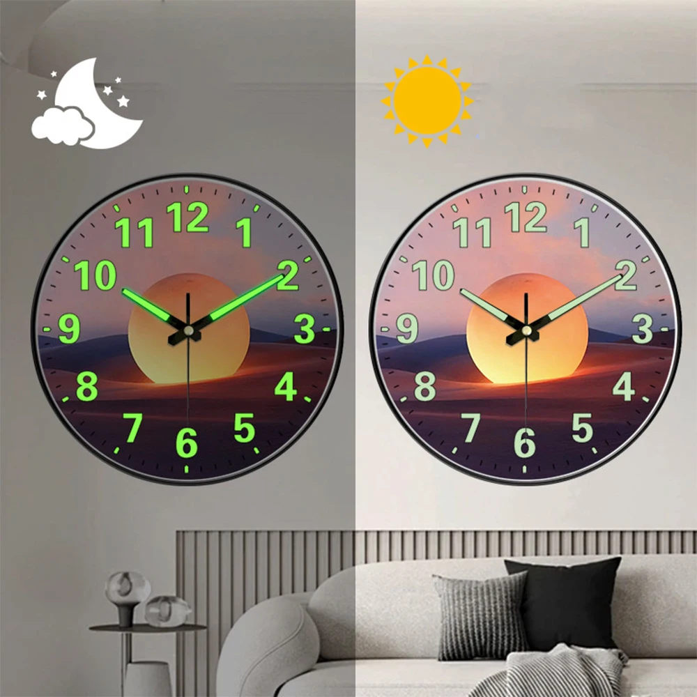 

1pc Fashion Luminous Wall Clock Natural Style Luxury Light In Dark Night Numbers Pointer For Living Room Study Bedroom Kitchen