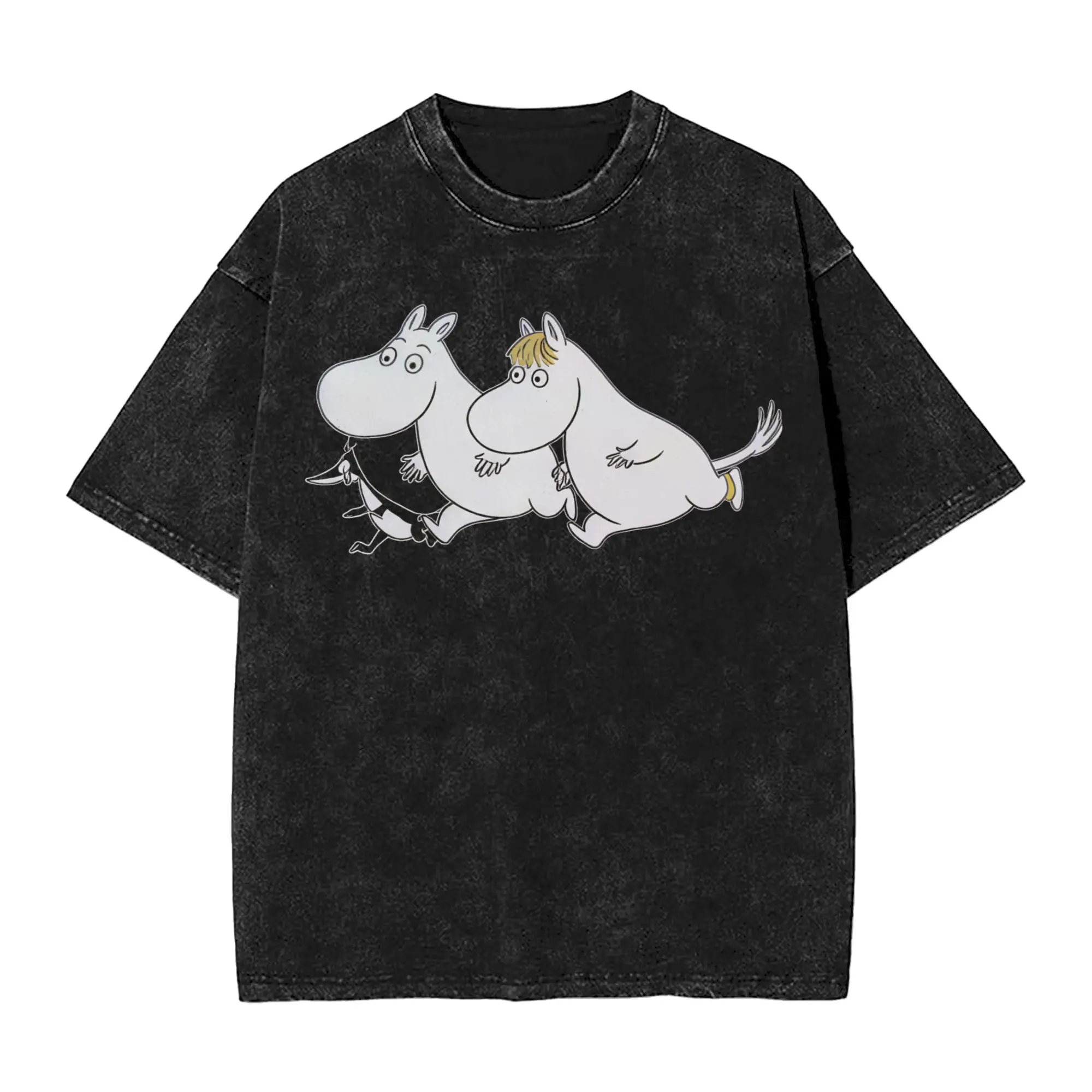 Men's T-Shirt Moomintroll And Snorkmaiden Washed T Shirts Trending M-Moomined Summer Tees Vintage Cotton Tops Dropshipping