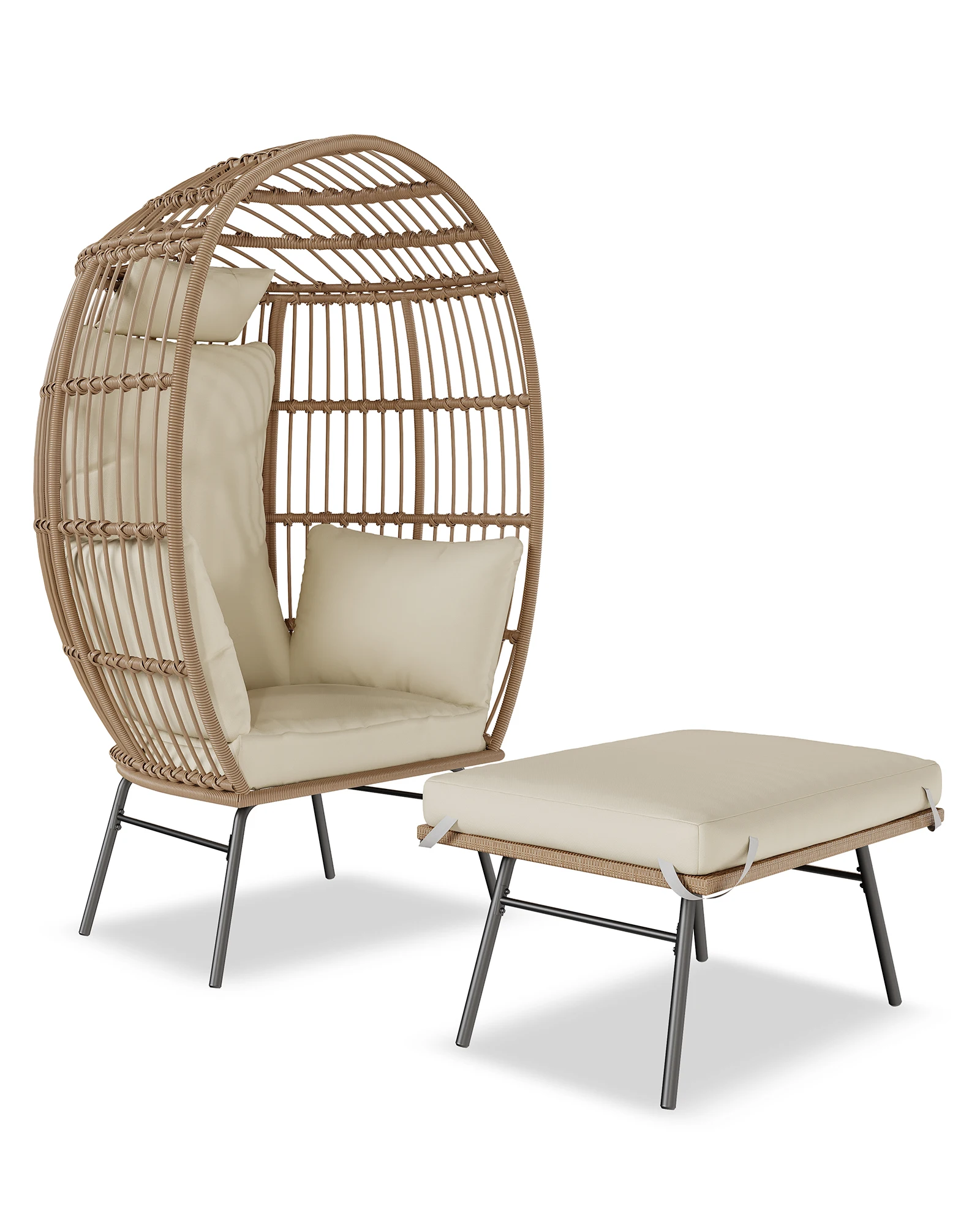 Oversized Wicker Egg Chair with Ottoman – Thick Cushion & Comfy Rattan Patio Lounge – Indoor Outdoor Use – Living Room, Balcony, Backyard, Garden, Porch