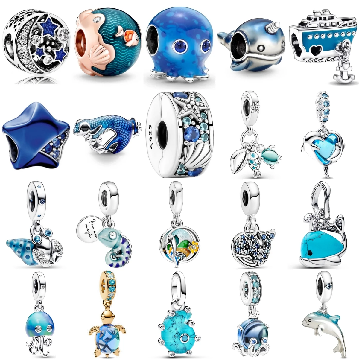 925 Sterling Silver Ocean Series Dolphin Octopus Charm Pendant Beads Fit Original Bracelet DIY Women Jewelry Gift Accessories