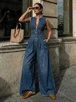 Yeezzi 2026 New Casual Sleeveless Denim Jumpsuits For Women High Waisted Wide Leg Loose Daily Wear Date Night Summer Jean Romper - Image 3