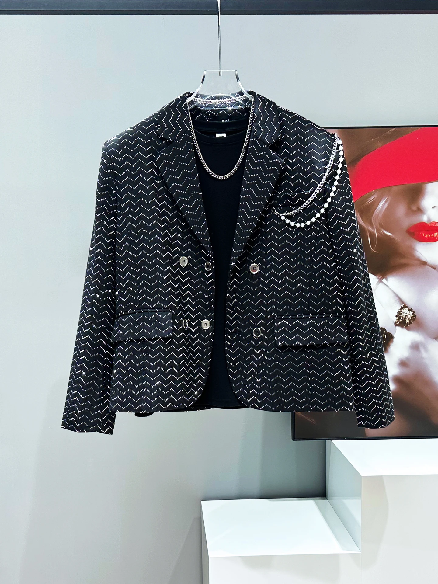 

Мужской пиджак Original Home Brand с цепочкой и металлическим декором, повседневный, свободного кроя, весна-лето-осень