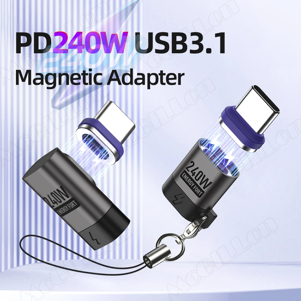 

240W Magnetic Type C Adapter PD3.1 Fast Charging USB C Connector 480Mbps Data Transfer Adaptor for Samsung iPhone Laptop Macbook