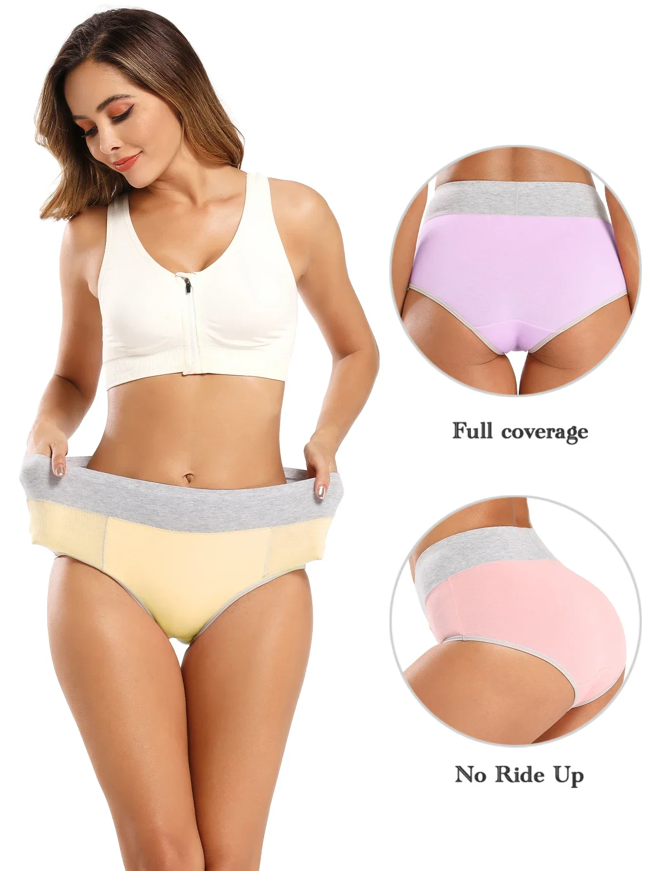 POKARLA Women Soft Cotton Panties Abdominal Surgery Recovery Briefs Ladies High Cut Full Coverage Underpants Plus Size Underwear