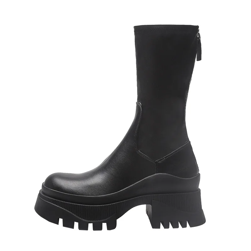 2025 New Punk Style Women Ankle Boots Fashion Thick Sole Zippers Short Boot Ladies Elegant Platform Flats Heel Botines Size 40