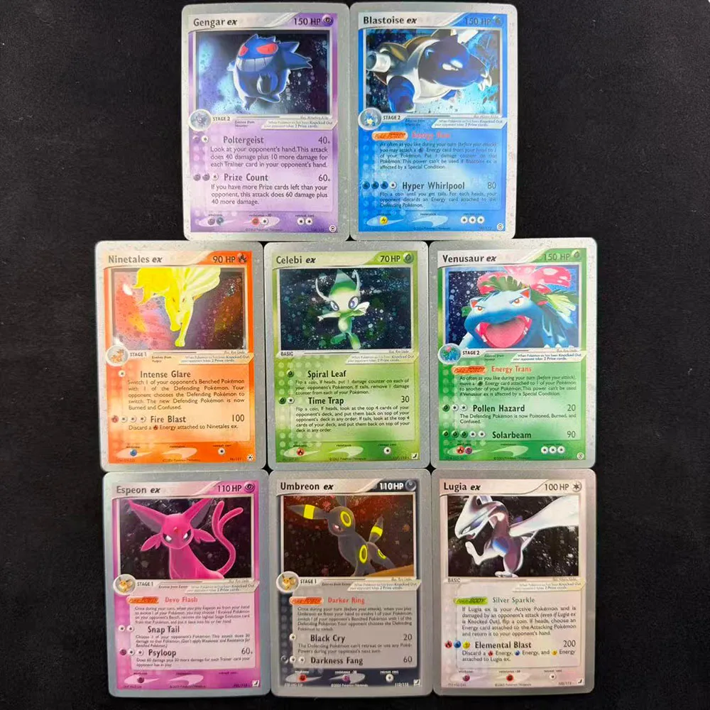 DIY TCG PKM Card EX Series FireRed LeafGreen Vintage Holo 8PCS Set  Gengar Umbreon Lugia Anime Game Collection Cards Gift Toy