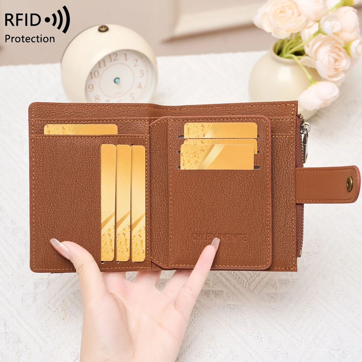 RFID Blocking Womens Wallet Portable Short trifold Purse with Zipper Coin Pocket,Durable PU Leather Card Holder for Travel Daily