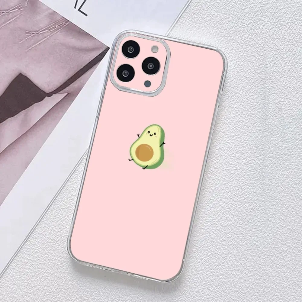 cartoon Fruit Avocado Phone Case For iPhone 11,12,Mini,13,14,15,Pro,XS,Max,X 8,7,6s,Plus,5,SE,XR Transparent Shell