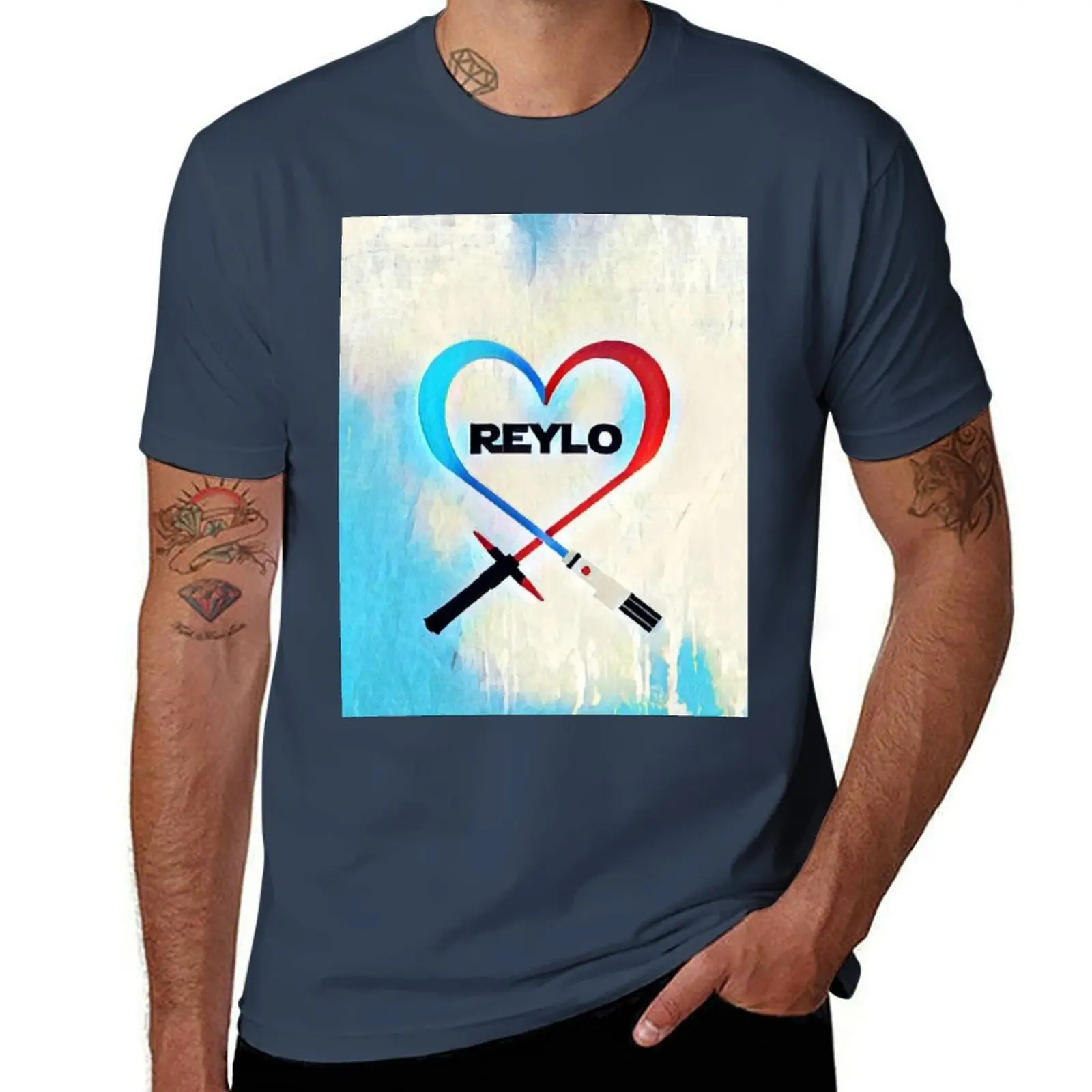 

Reylo - Heartsabers - Blue/Red T-Shirt Sports Casual Short Sleeve Cotton Tee