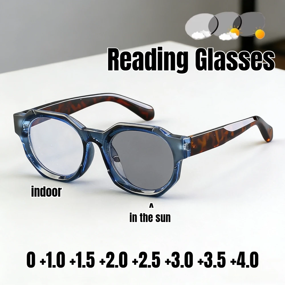 

New Fashion Square Frame Photochromic Reading Glasses Neutral Fashion High-definition Anti-blue Light Glasses for Farsightedness