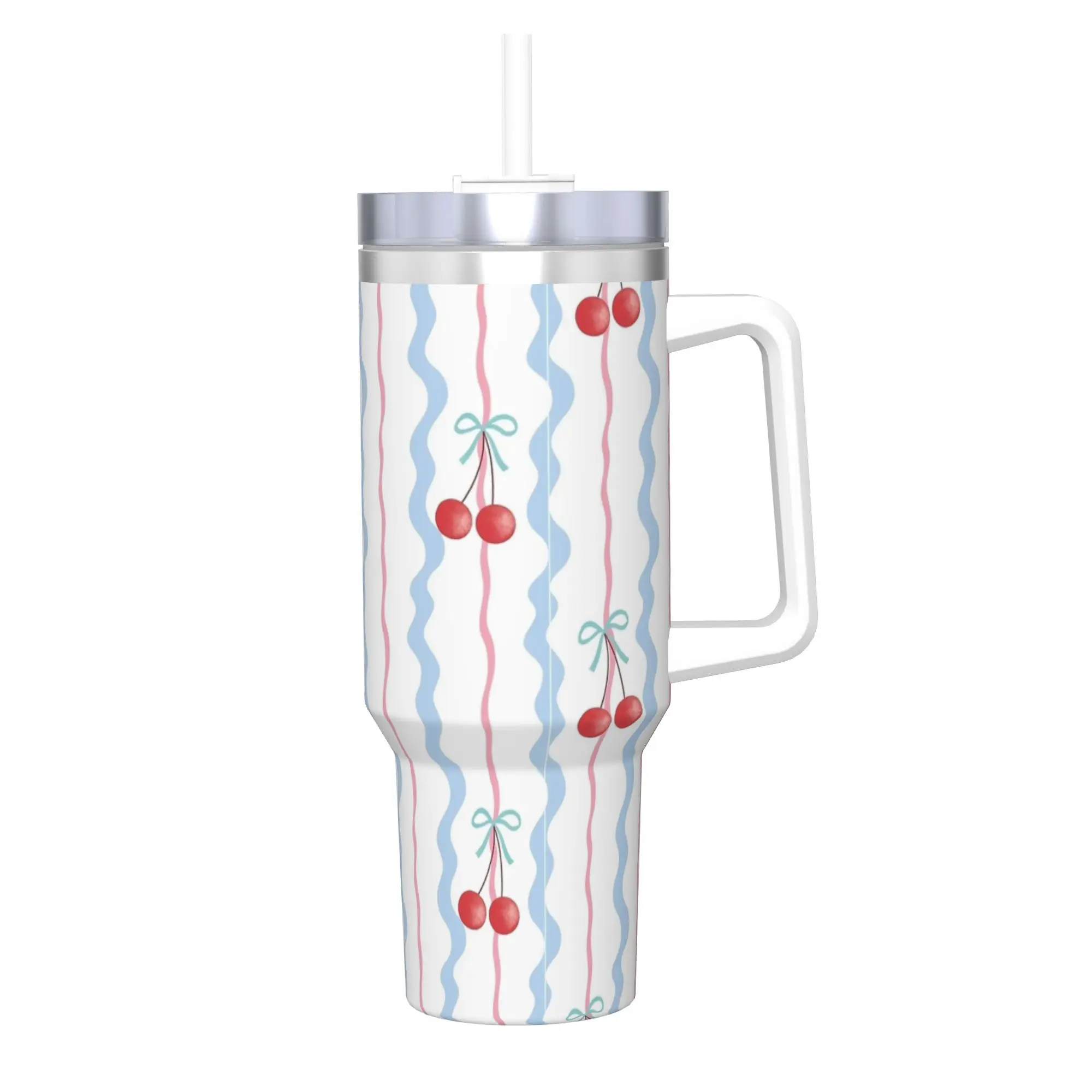 

Термокружка из нержавеющей стали с узором «Волна» и «Вишня», сохраняет тепло и холод, для автомобиля, пляжа, бутылка для воды