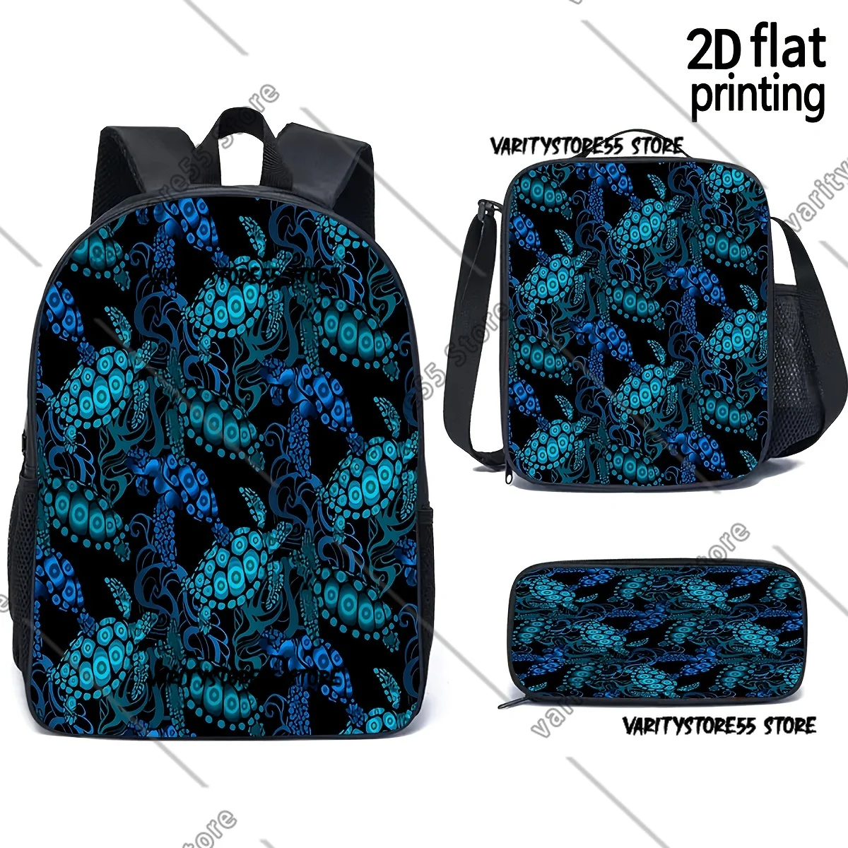 Blue Turtle Backpack Student Boys Girls BookBag School Bag Laptop Shoulder Bags 3ps Insulated Lunch Bag Pencil Case