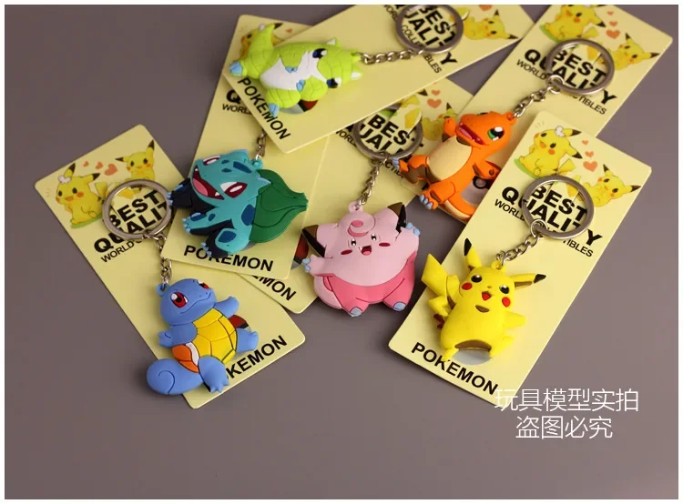 Pokemon Pikachu Keychain Accessories Anime Marowak Abra Gengar Ponyta Porygon Pvc Alloy Silicone Key Ring Pendant Bag Gifts