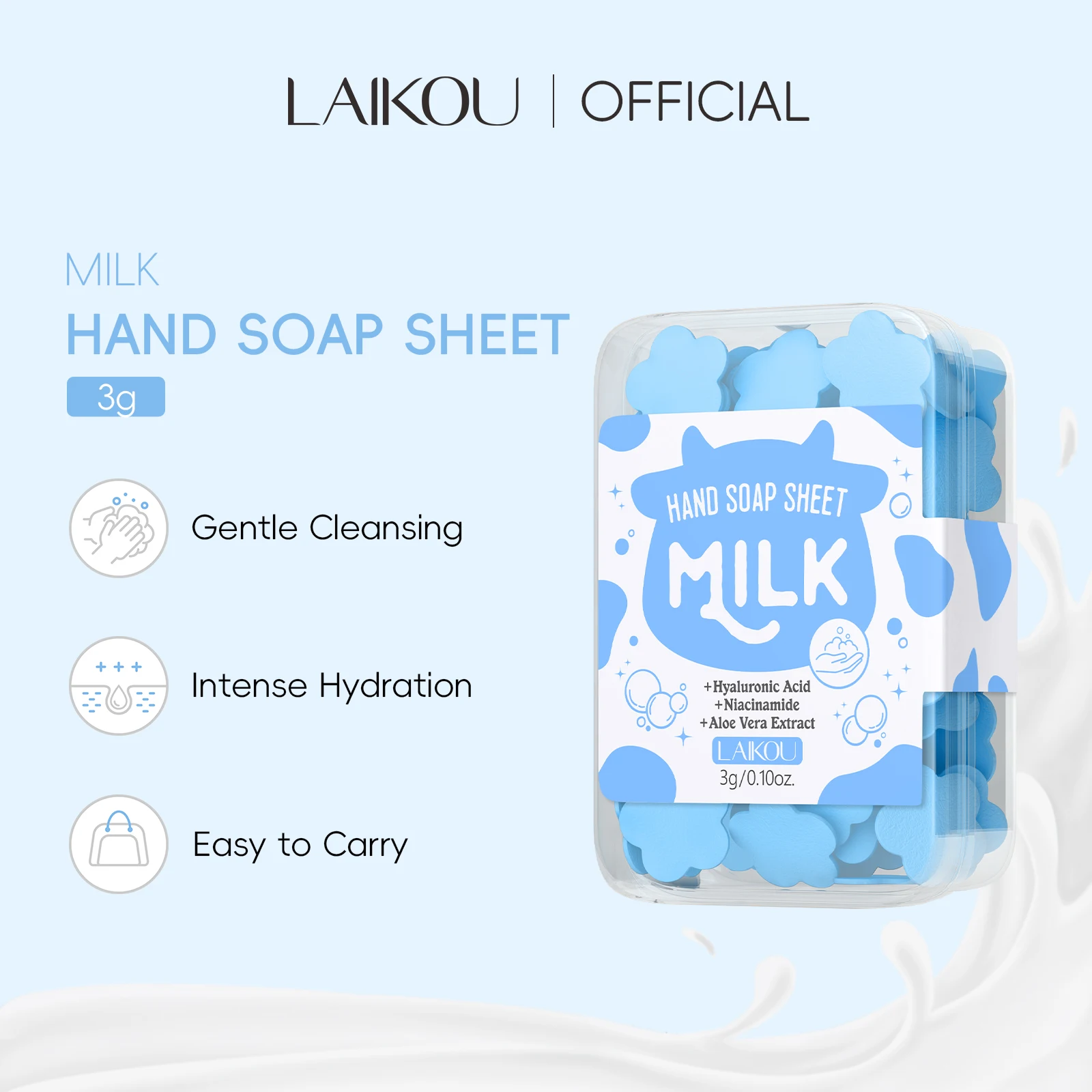 LAIKOU Milk Hand Soap Sheet - Portable Cleansing Paper with Skincare Actives 3g